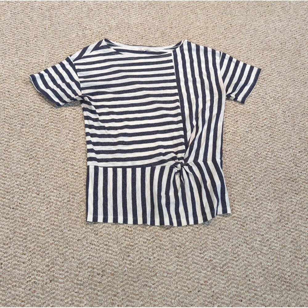 GAP Striped Knot Peplum Short Sleeve T Shirt Womens M Blue White Stripe Nautical